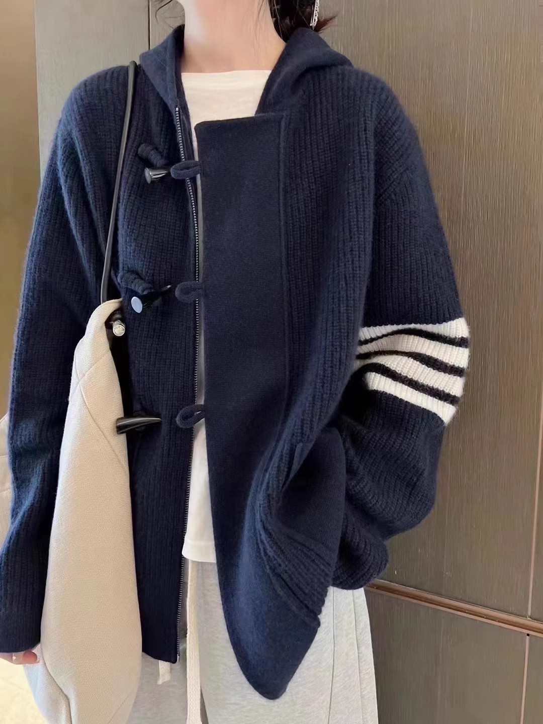 Wool Coat Peacoat - TB-cárdigan de punto con capucha para