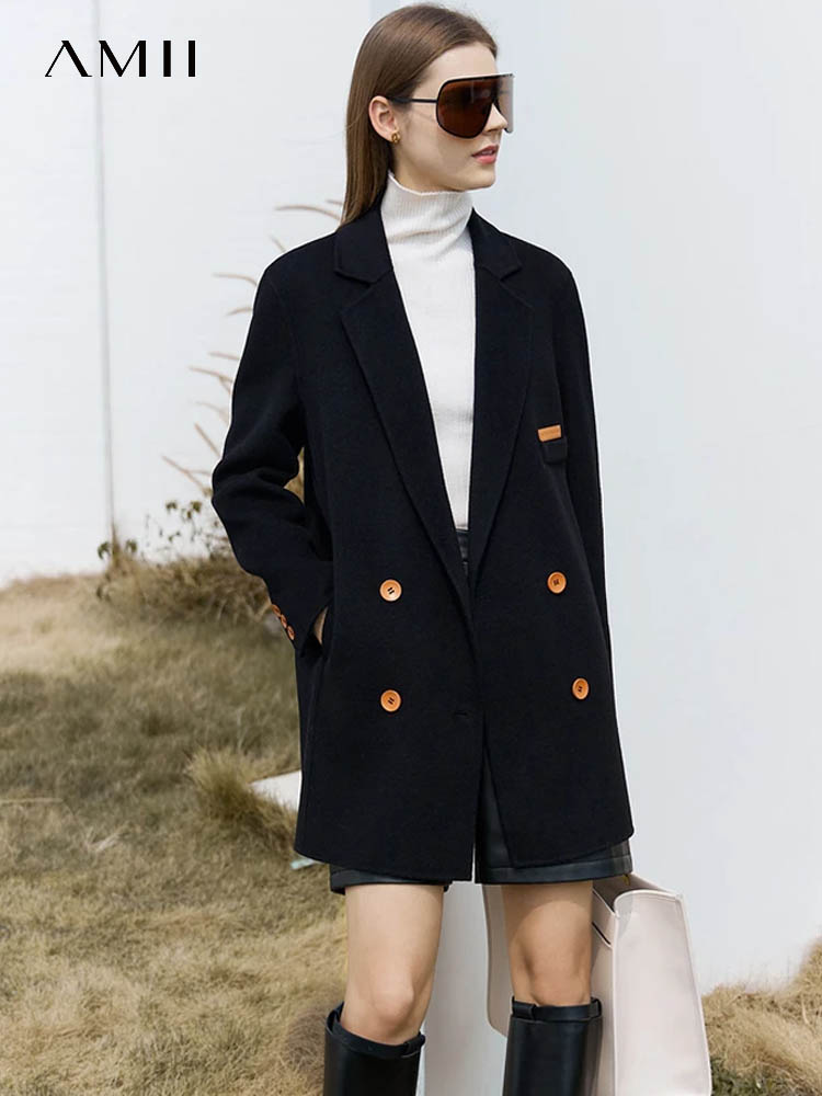 Wool Coat Peacoat - AMII-abrigo de lana minimalista para mujer,